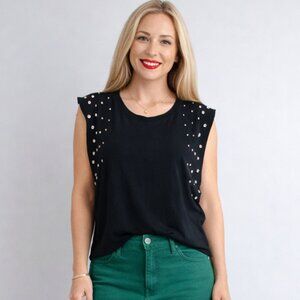 NWT - Large INC black sleeveless knit tank.  Chic studded casual or party top